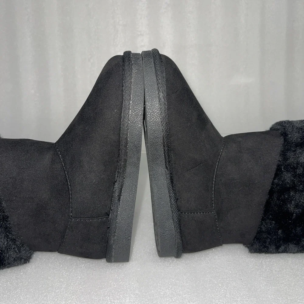 Thereabouts Willa Flat Heel Black‎ Winter Boots Faux Fur Girls Size 12 NEW